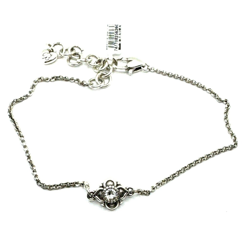 Brighton Alcazar Clover Heart Crystal Delicate Chain Silver Bracelet 10" NWT